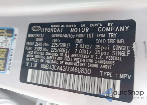 2017 Hyundai Tucson Se Plus from USA, damaged, VIN KM8J3CA43HU466830